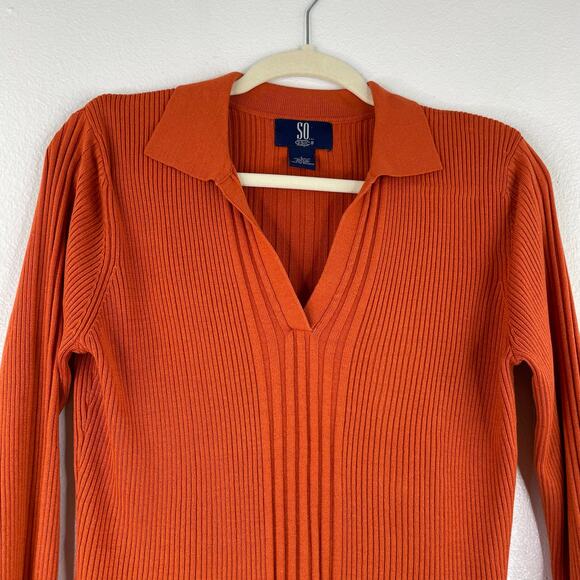 So...GSJC Pumpkin Ribbed Long Sleeve V-neck Blouse Large Retro 80s Hippie - Picture 2 of 10